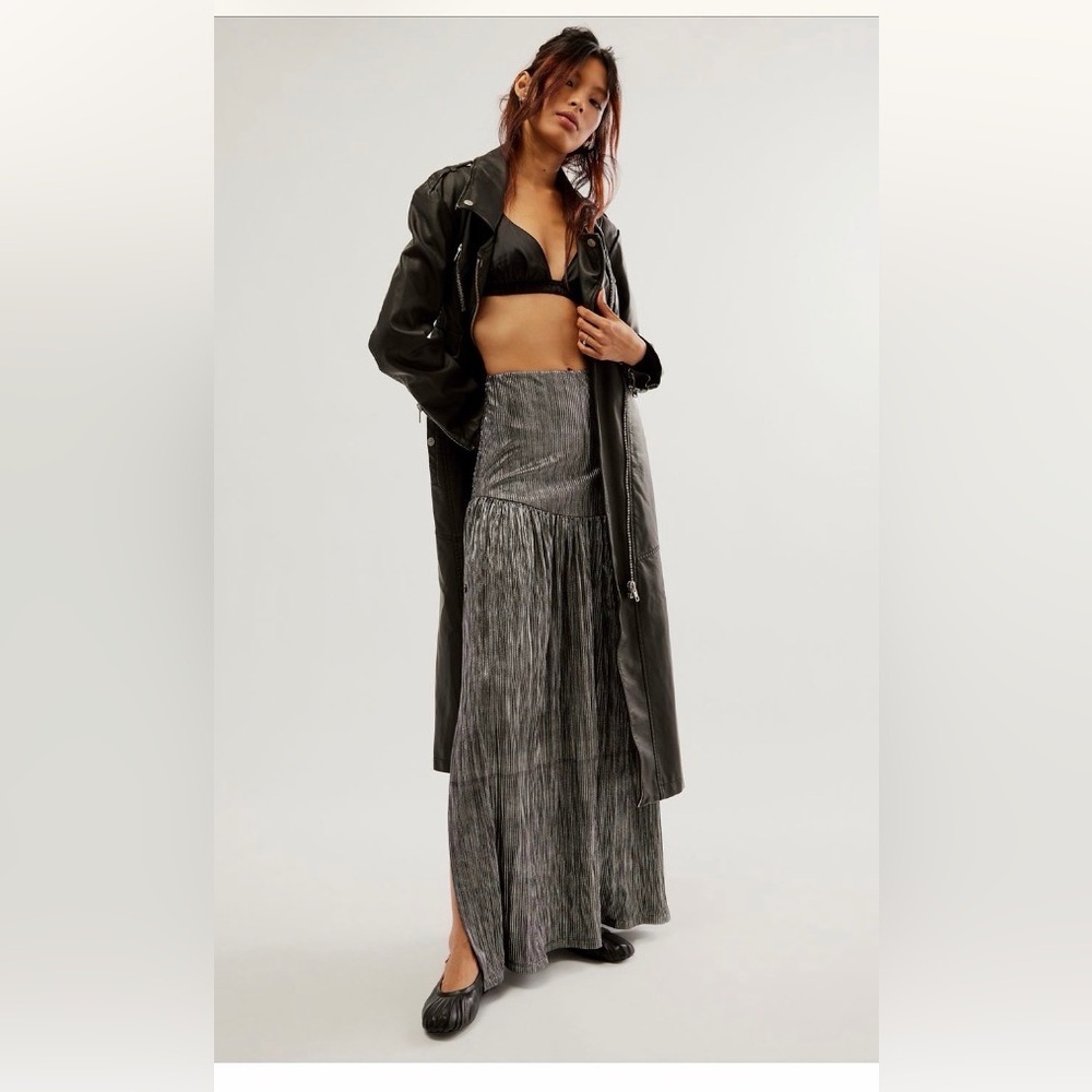 Jen's Pirate Booty Incense Maxi Skirt boho spring metallic silver black $230 M